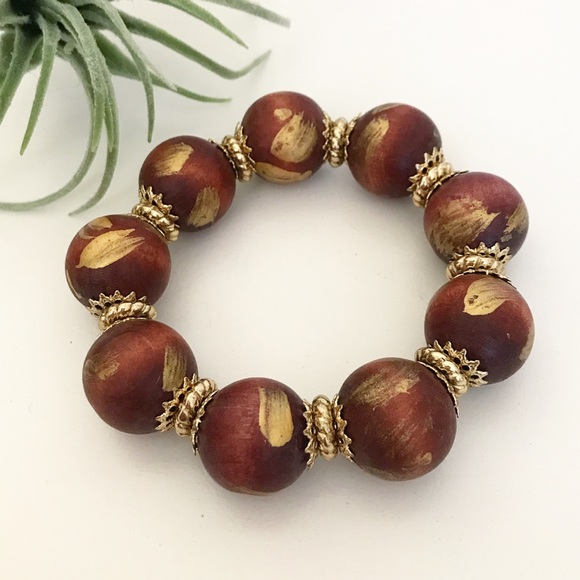 Vintage Chunky Wooden Beaded Stretch Bracelet - Picture 1 of 4